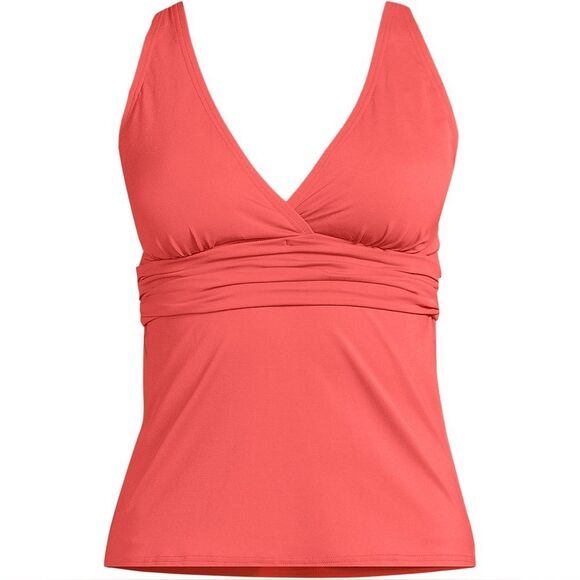 Land's End Plus Size V Neck Wrap adjustable soft tankini top Coral Bliss L Long - Picture 1 of 6